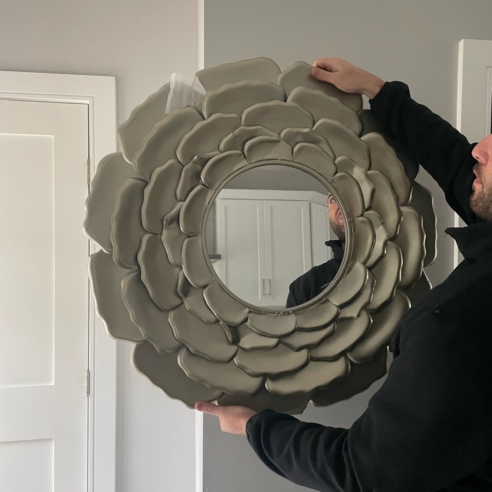 Round Metal Wall Mirror- Champagne color